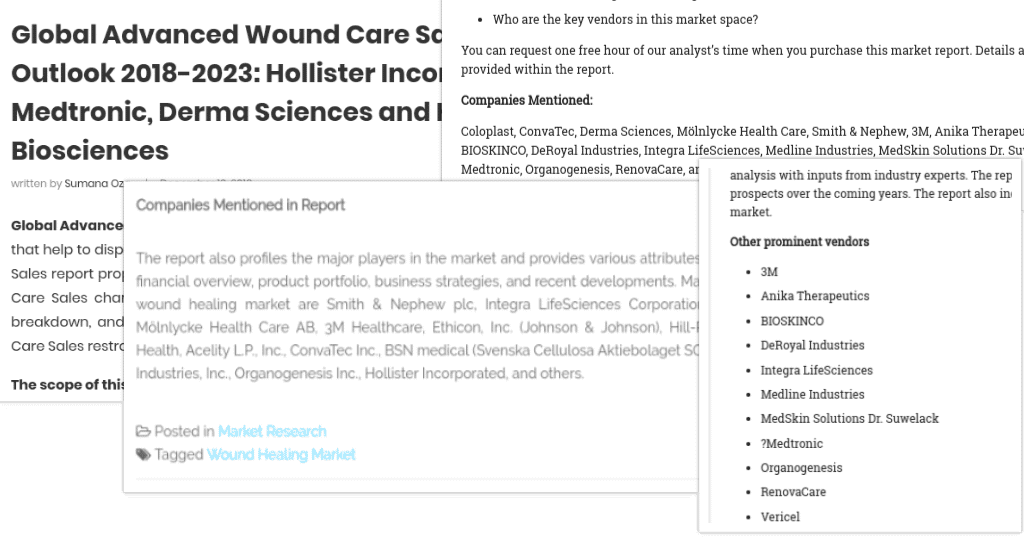 Collage of Incorrect Wound Market Report Screenshots